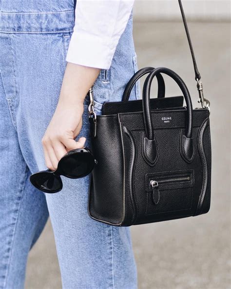 celine nano luggage mini crossbody tote croc black|Celine mini luggage.